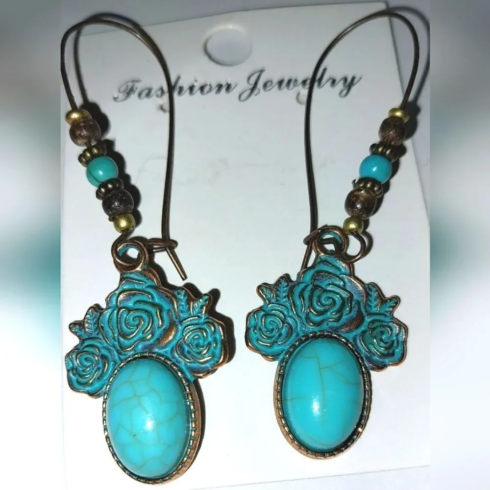 Ladies Vintage Boho Turquoise Dangle Earrings